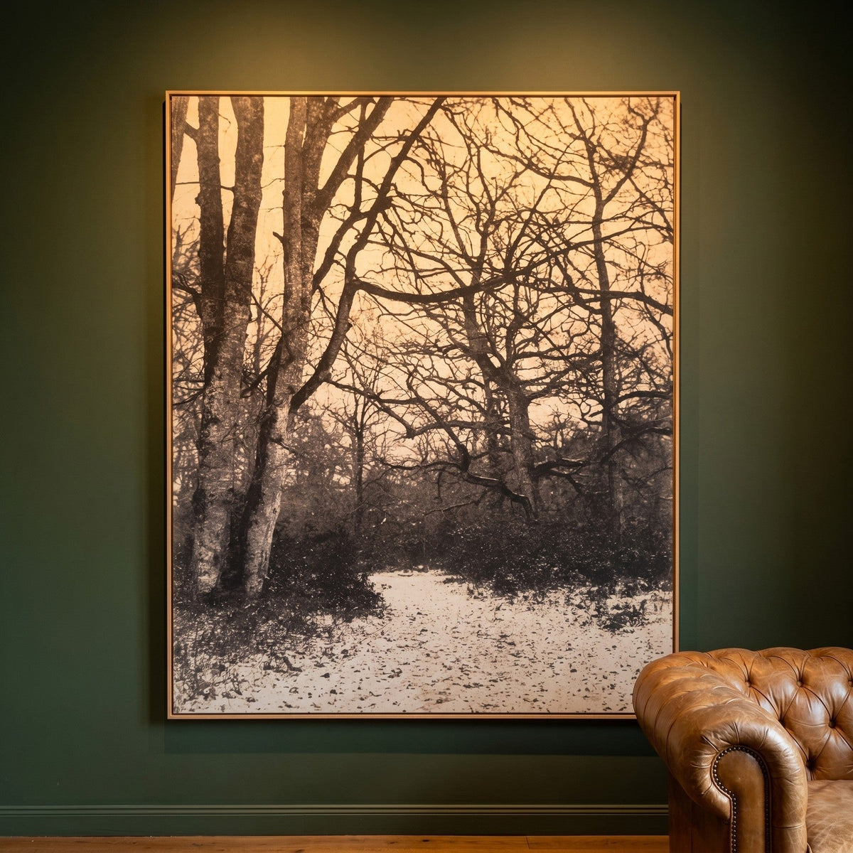 Fontainebleau Forest Landscape canvas wall art shown in a styled room by Eugène Cuvelier (view 5)