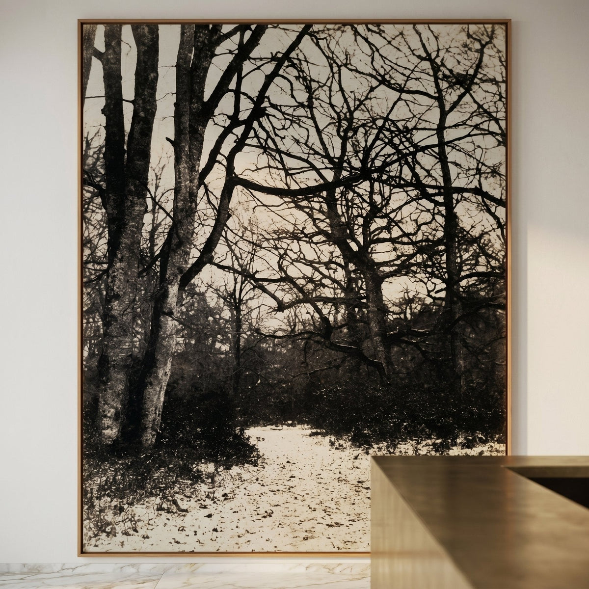 Fontainebleau Forest Landscape canvas wall art shown in a styled room by Eugène Cuvelier (view 6)