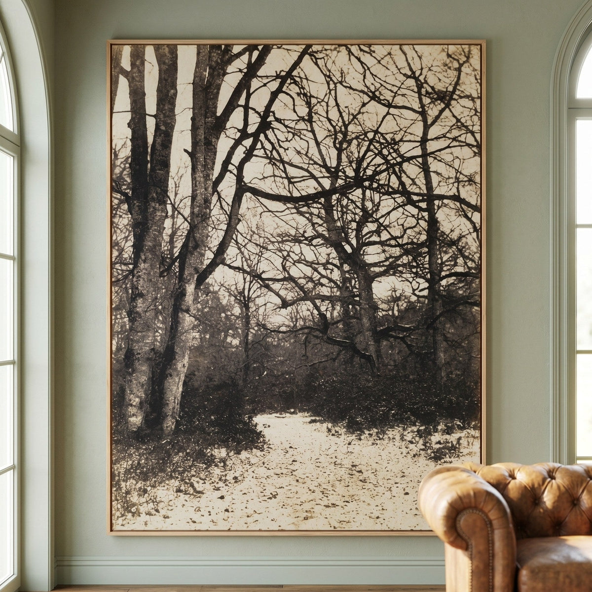 Fontainebleau Forest Landscape canvas wall art styled in a room setting by Eugène Cuvelier
