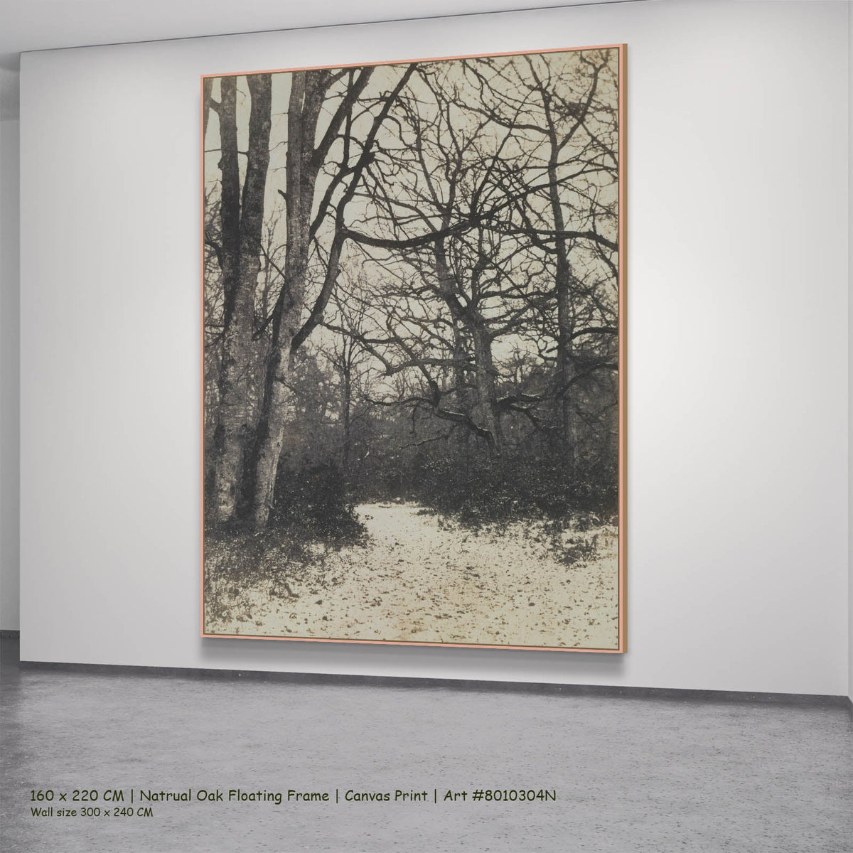 Eugène Cuvelier — Fontainebleau Forest Landscape canvas wall art in a natural oak floating frame, 160 × 220 cm