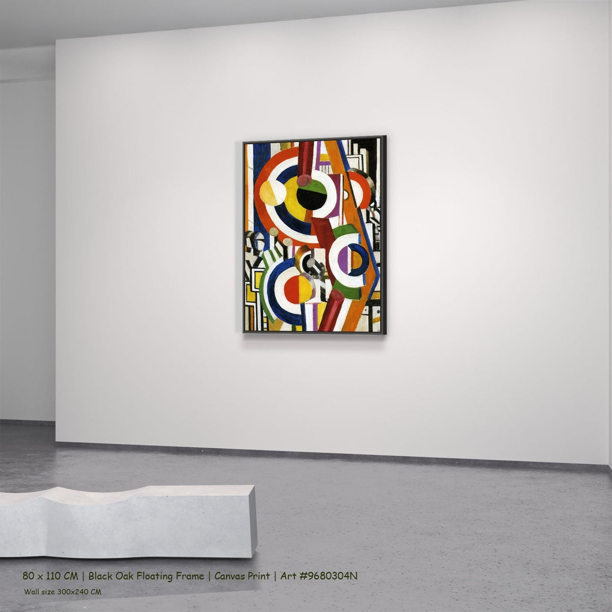 Discs by Fernand Léger in a black oak floating frame, large blue and red Cubist Abstract canvas