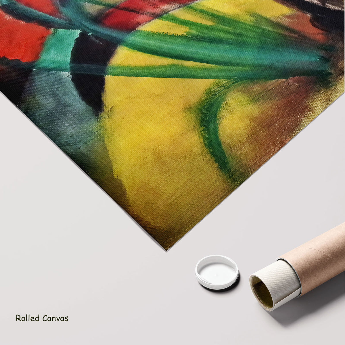 Three Cats by Franz Marc as a large rolled red and yellow Expressionist Abstract canvas print