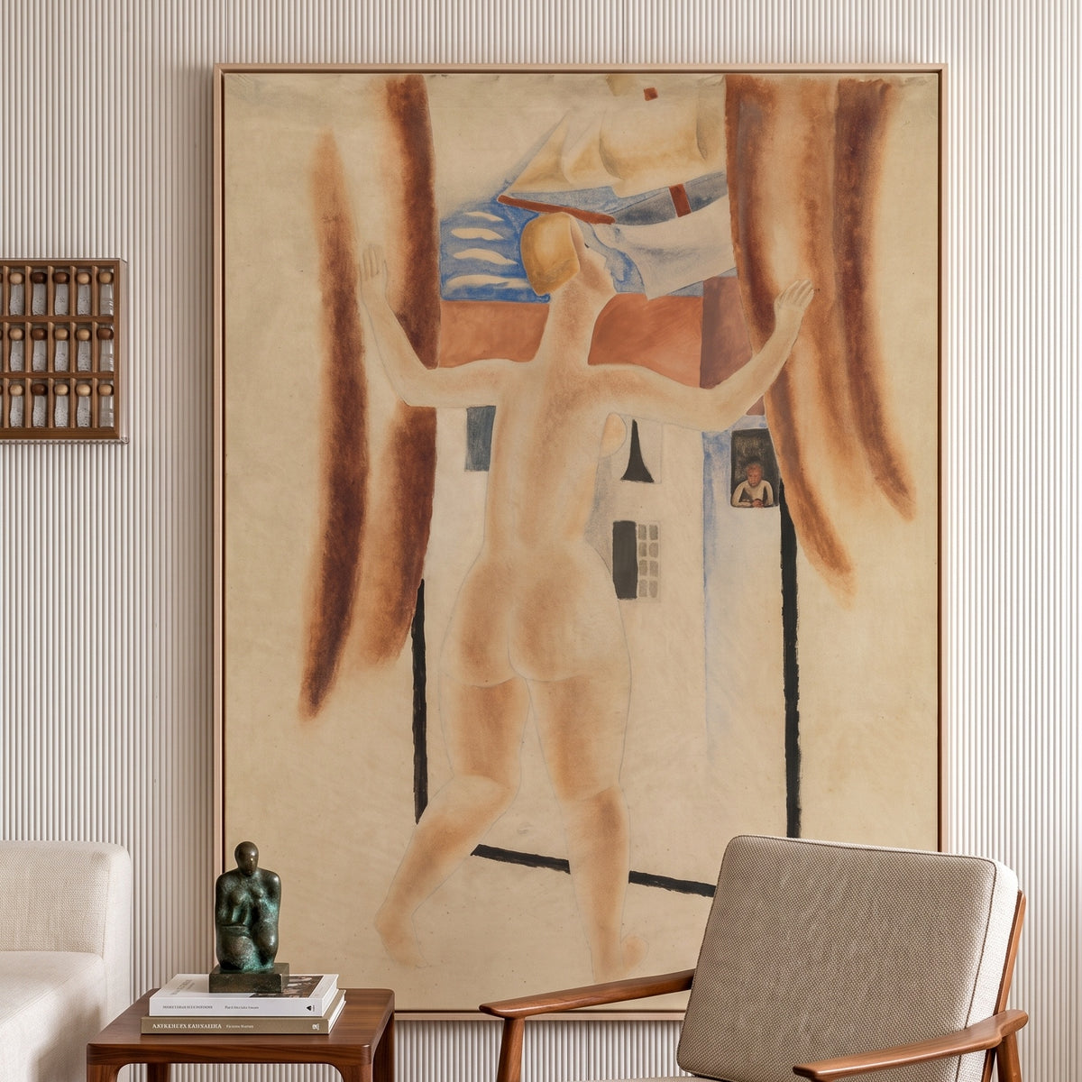 Avontuur by Frits Van den Berghe — large brown and blue Expressionist canvas art displayed on a wall