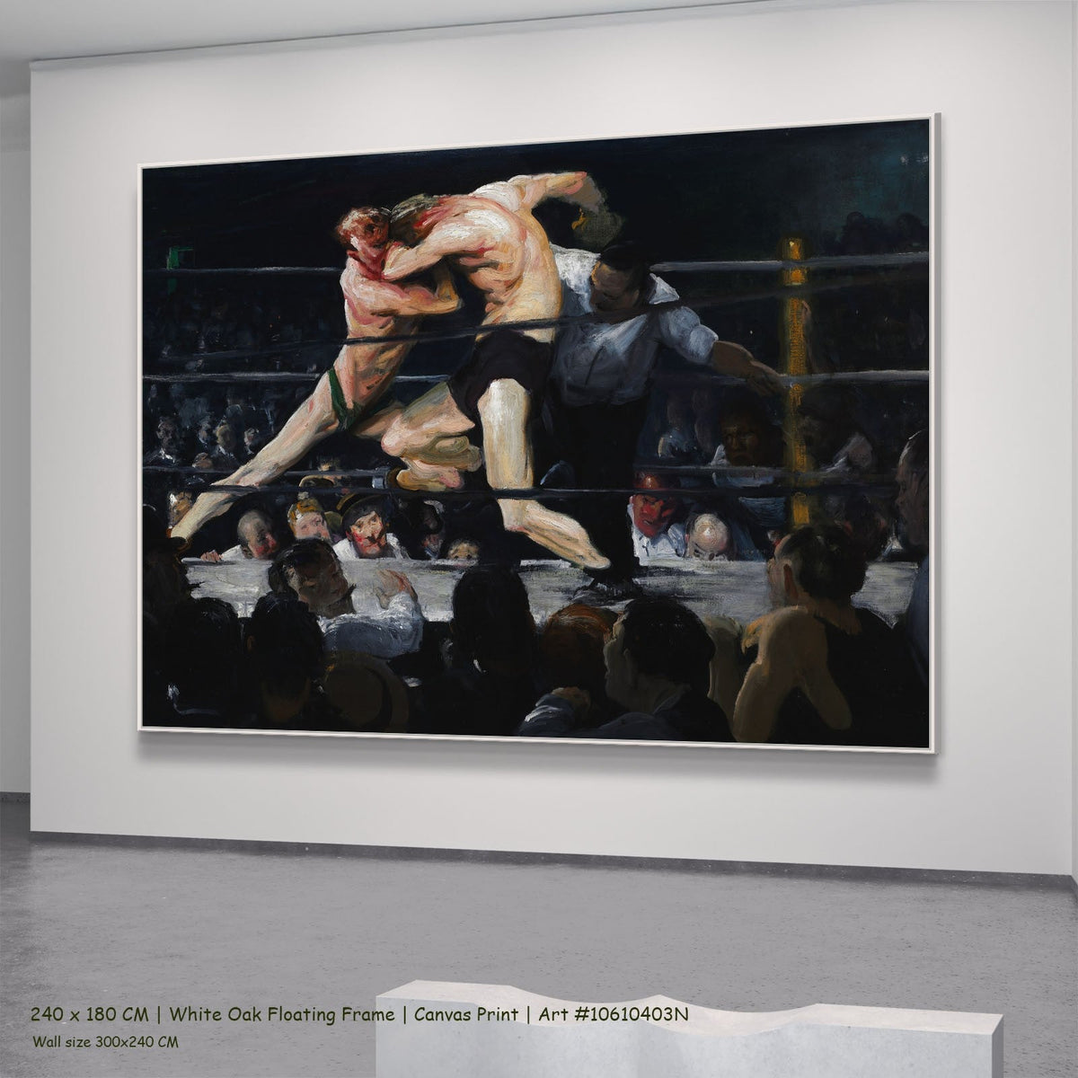 Stag at Sharkey's by George Bellows in a white oak floating frame, large pink and black Boxing canvas