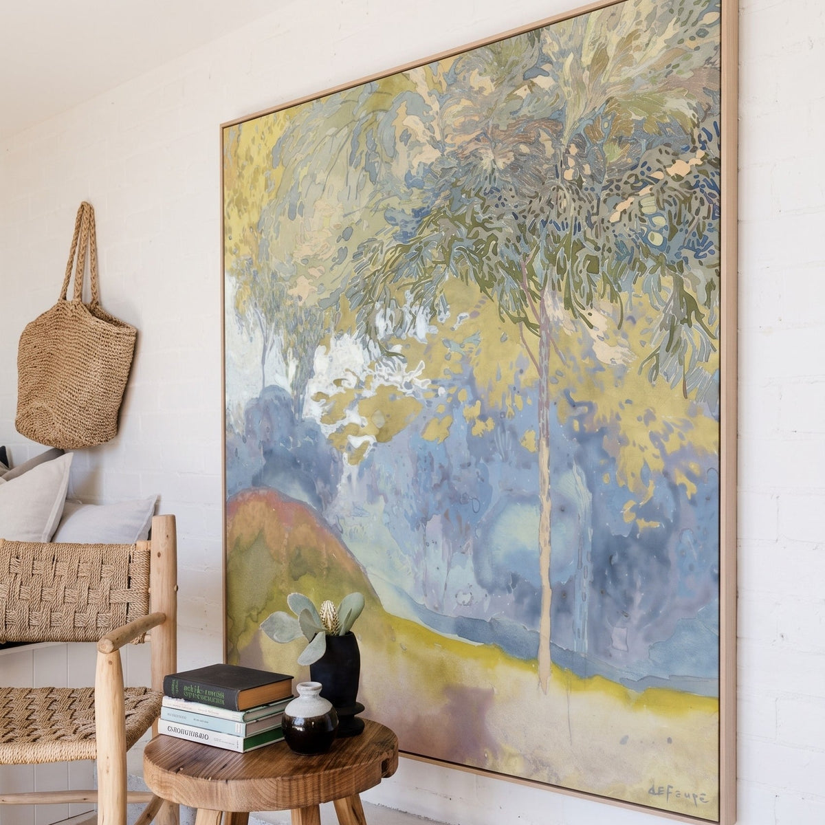 Georges de Feure | Large Yellow Forest Canvas Wall Art | Wooded Landscape — room photo 2