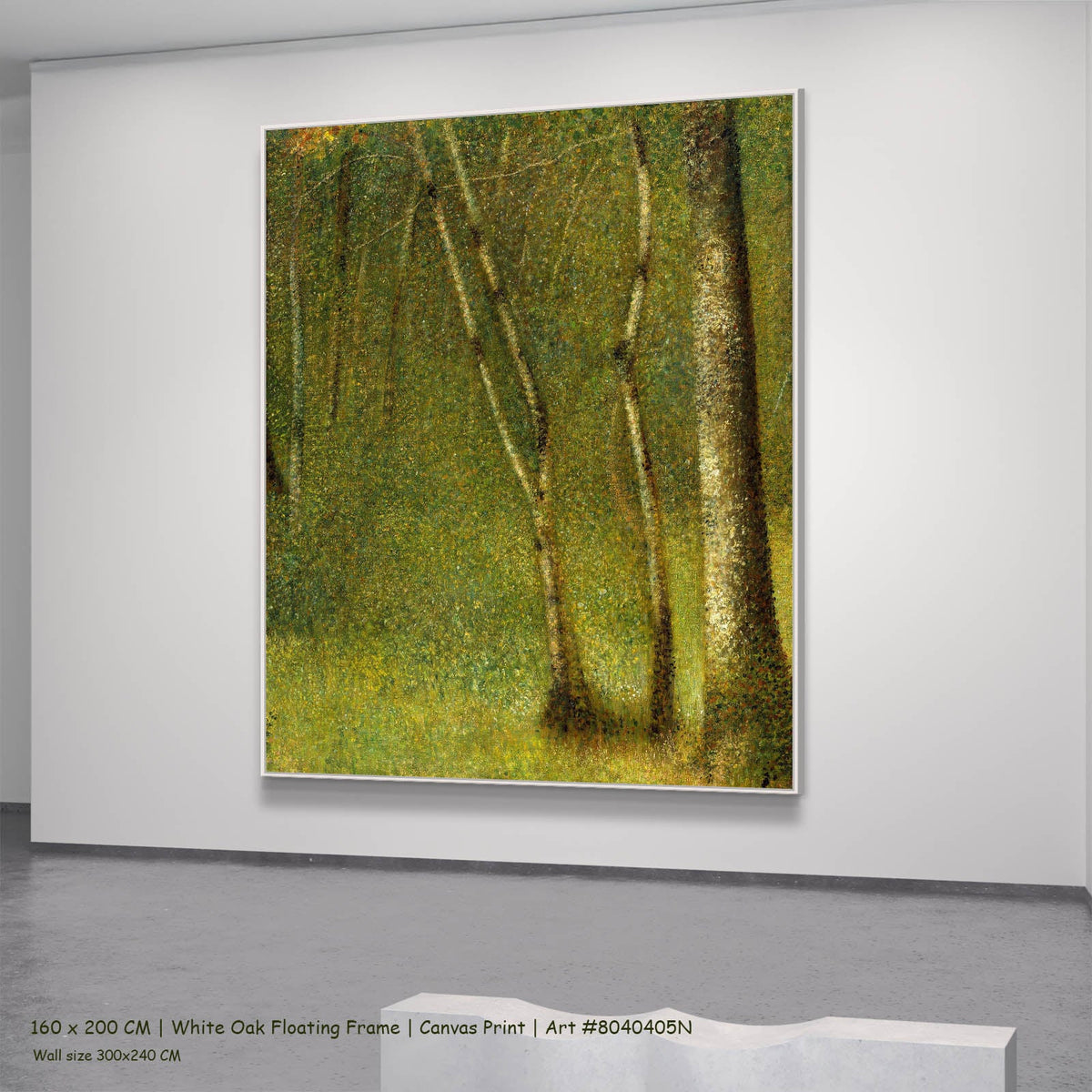 Georges Seurat — The Forest at Pontaubert Landscape canvas wall art in a white oak floating frame, 160 × 200 cm