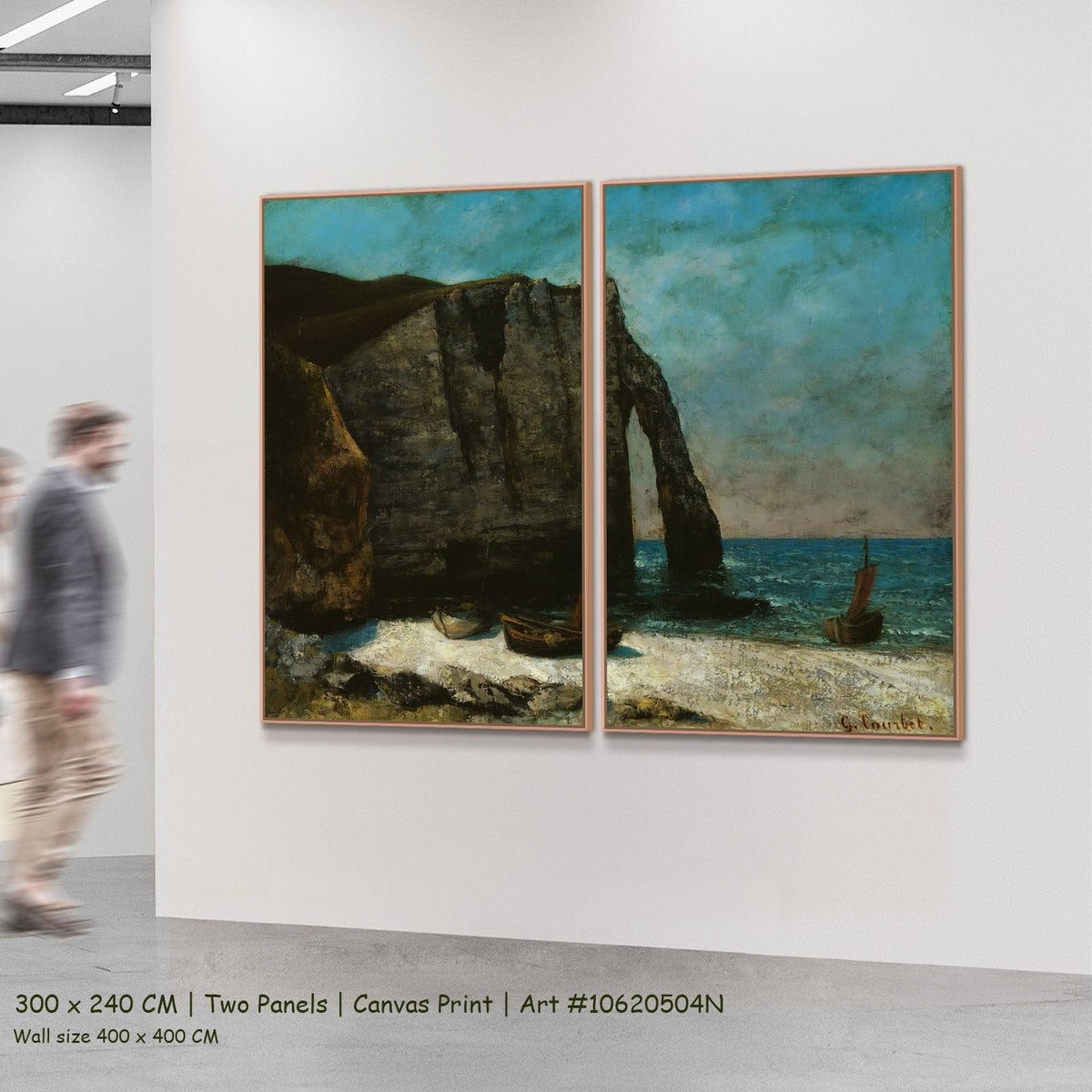 The Cliff at Étretat by Gustave Courbet as a large two-panel aqua and grey Landscape canvas set