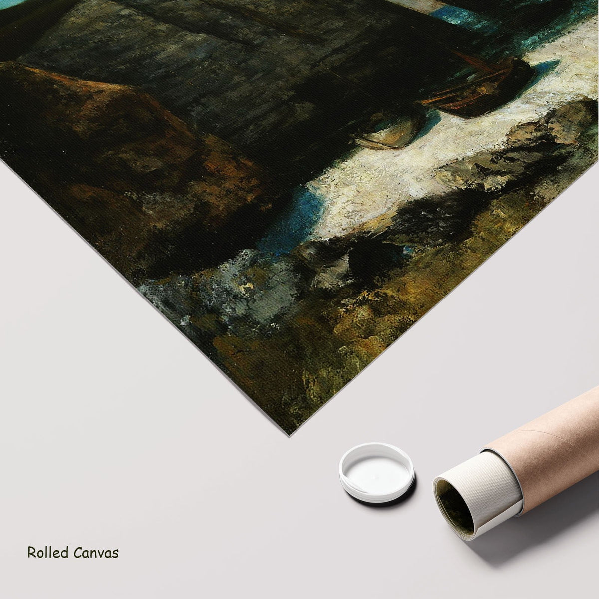 The Cliff at Étretat by Gustave Courbet as a large rolled aqua and grey Landscape canvas print
