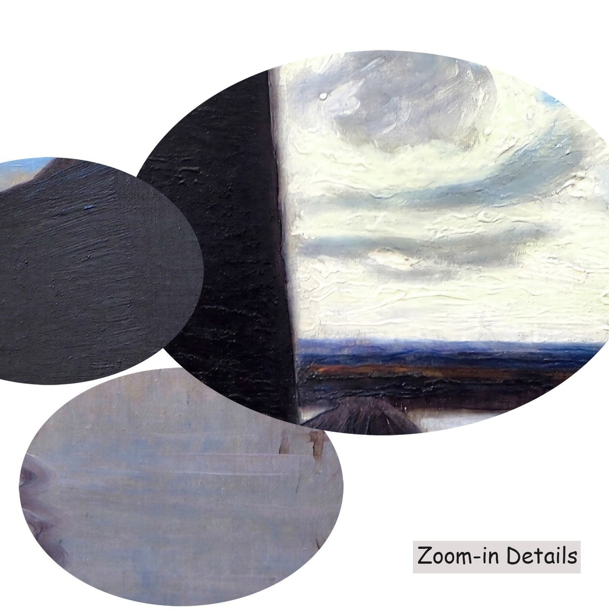 Hans am Ende — Close-up detail of the brushwork on Torfsegler auf der Hamme, a large light blue and black Impressionist…