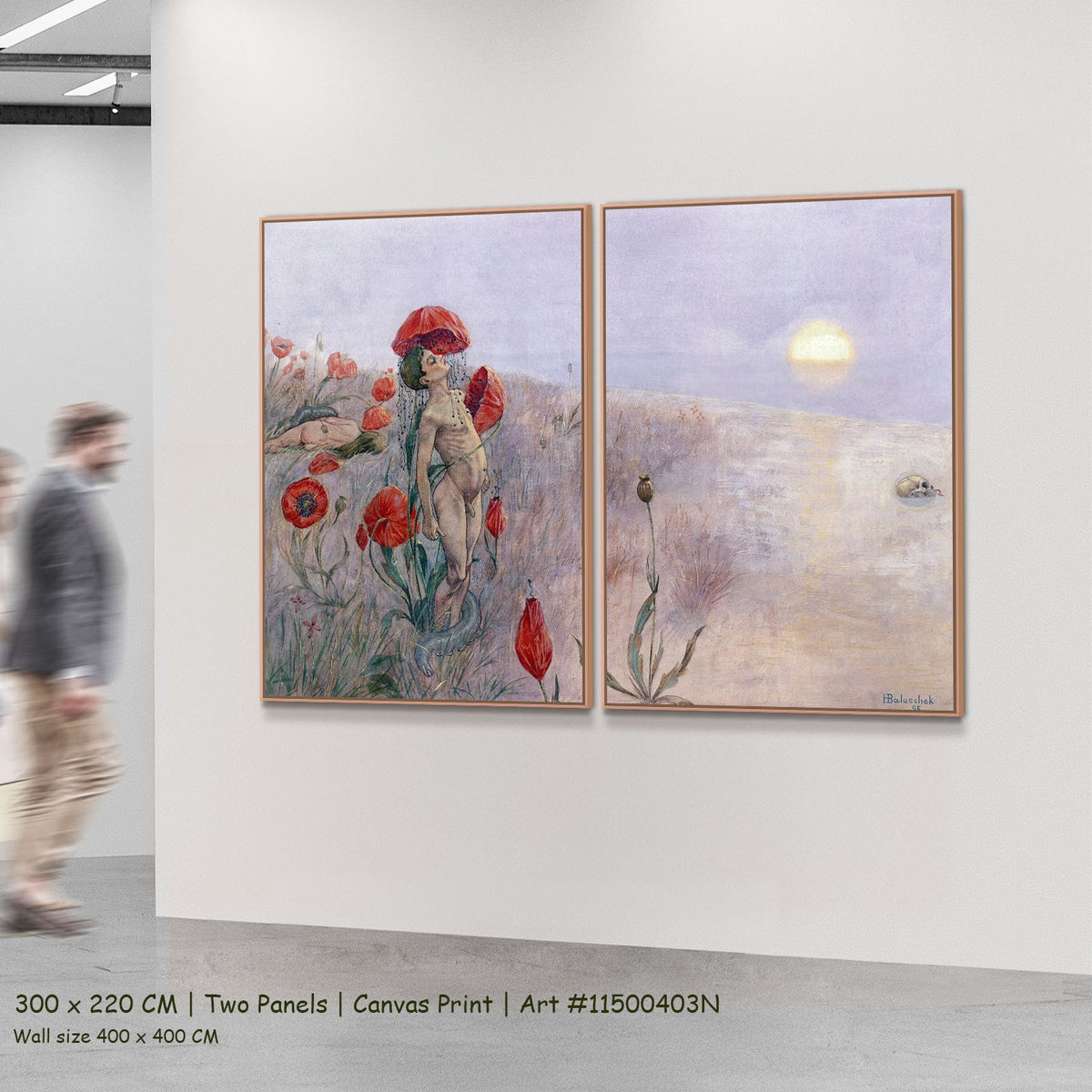 Death by Hans Baluschek as a large two-panel red and grey Symbolist canvas set