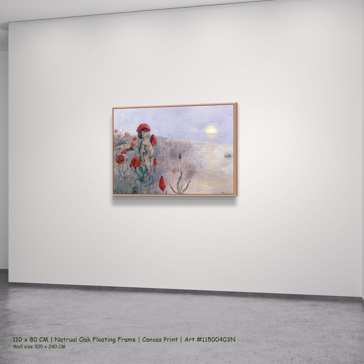Death by Hans Baluschek in a natural oak floating frame, large red and grey Symbolist canvas