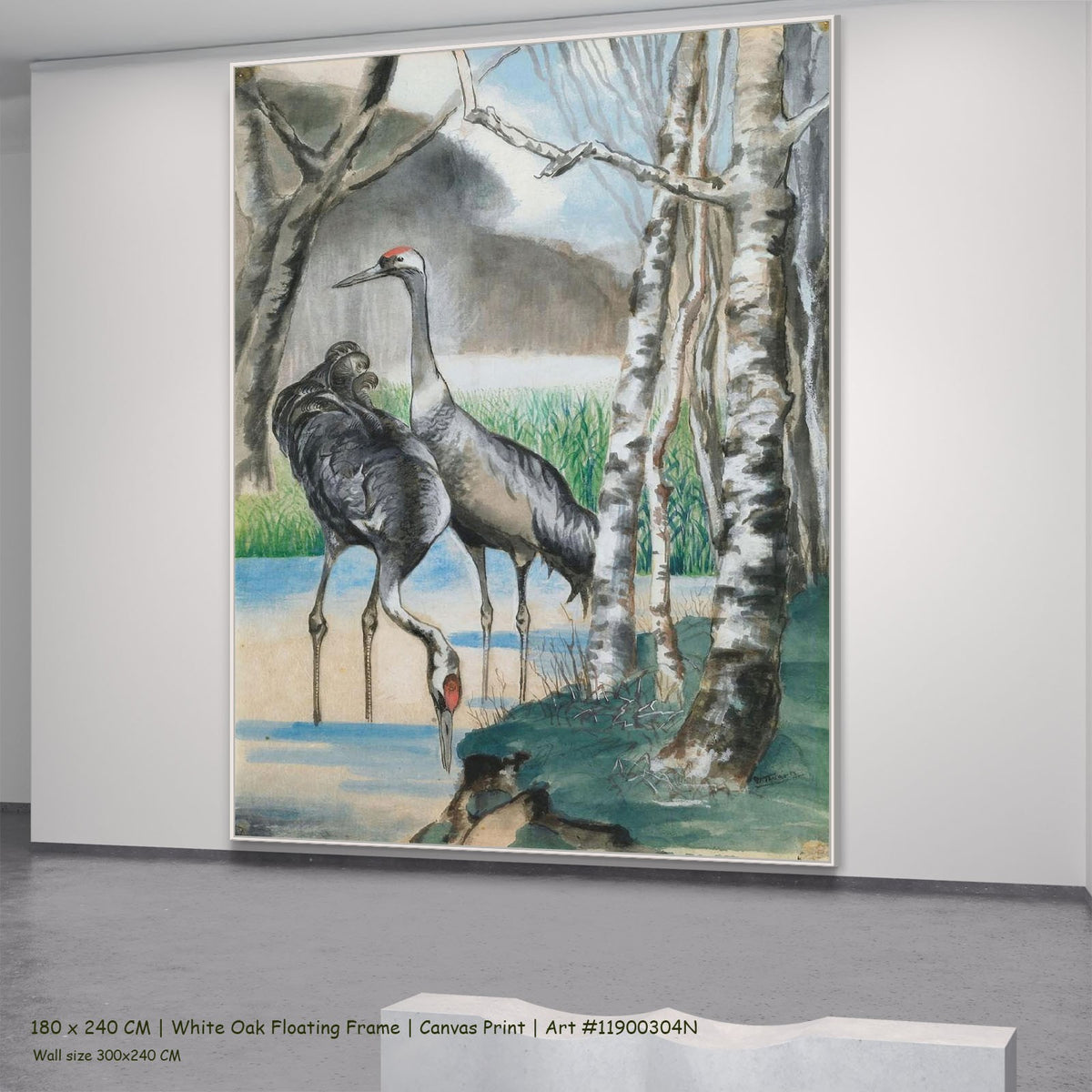 Reiher by Hans Thuar in a white oak floating frame, large green and blue Expressionist canvas