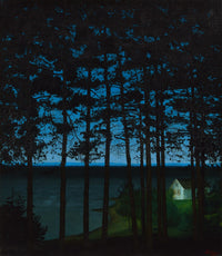 Large blue and green Landscape canvas print of Fisherman's Cottage by Harald Oscar Sohlberg