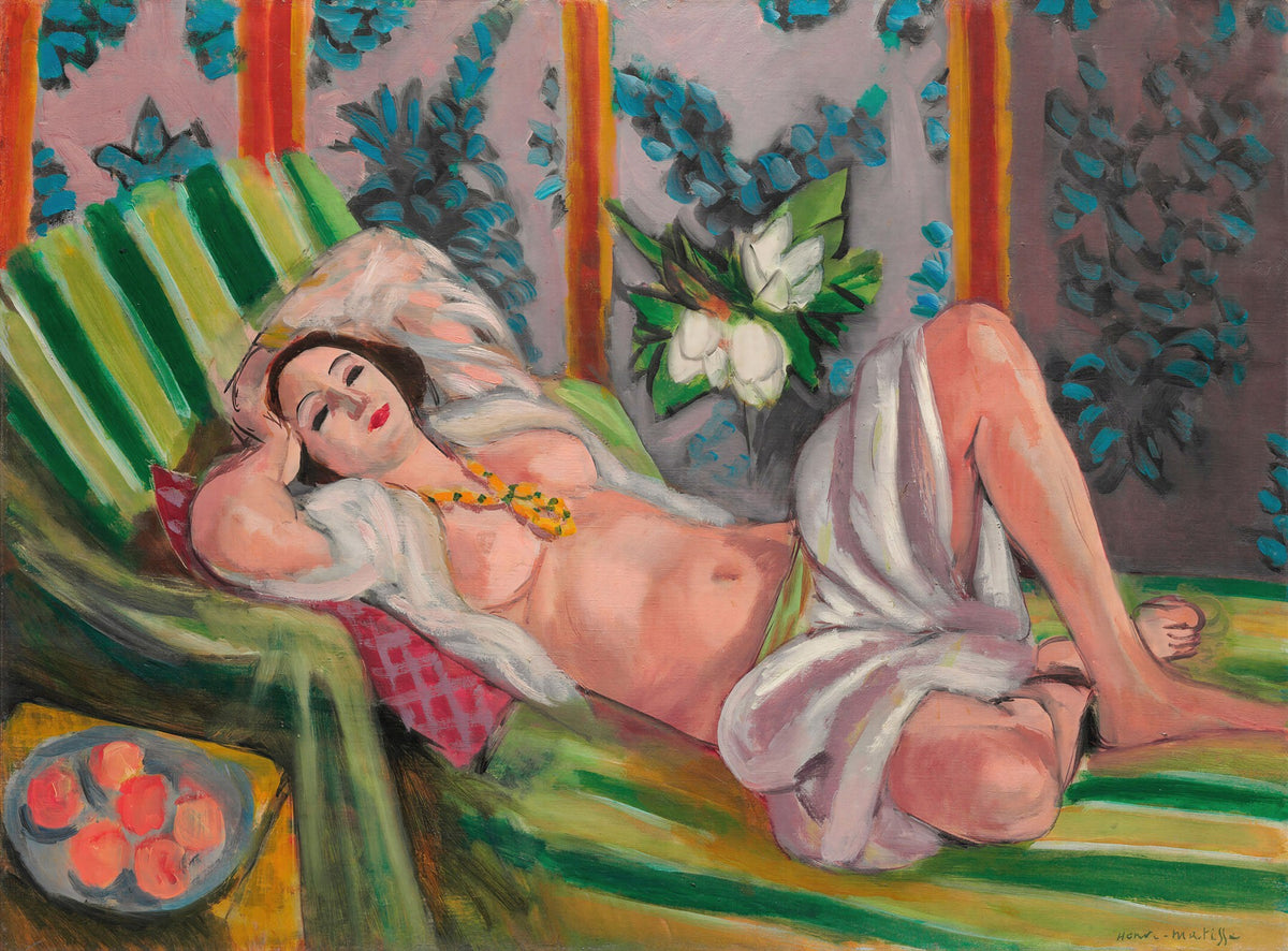 Large pink and green Fauvist canvas print of Odalisque aux magnolias by Henri Matisse