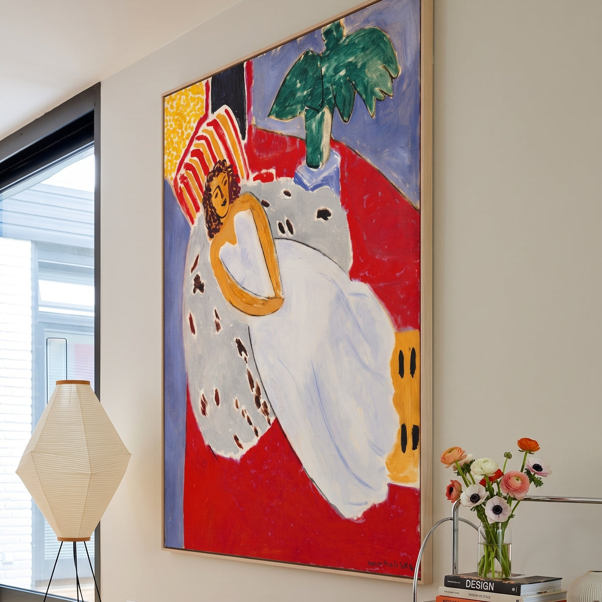 Young Woman in White on a by Henri Matisse — large red and white Fauvist canvas art on a living room wall
