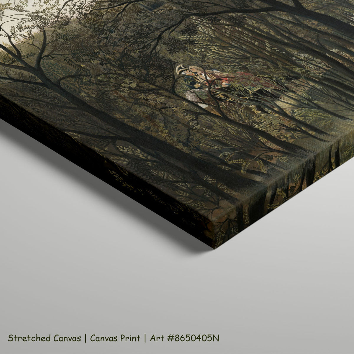 Rendezvous in the Forest by Henri Rousseau as a large stretched olive and brown Jungle canvas print
