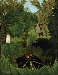 Large green and olive Jungle canvas print of The Merry Jesters by Henri Rousseau