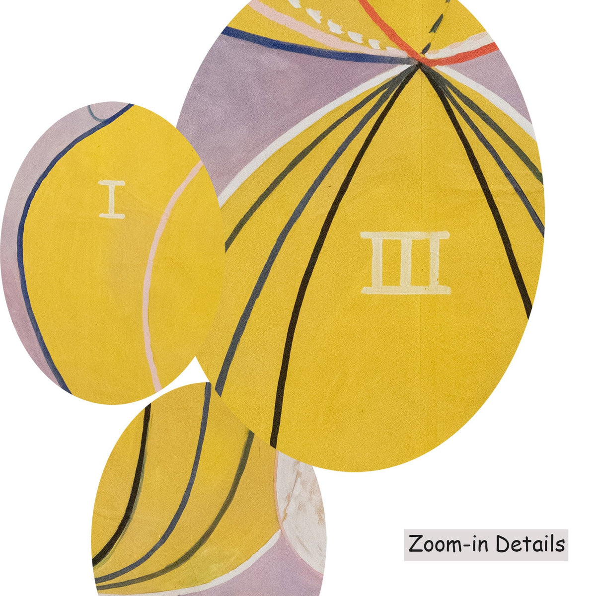 Hilma af Klint — Close-up detail of the brushwork on The Ten Largest, No. 7, Adulthood, a large yellow and purple…
