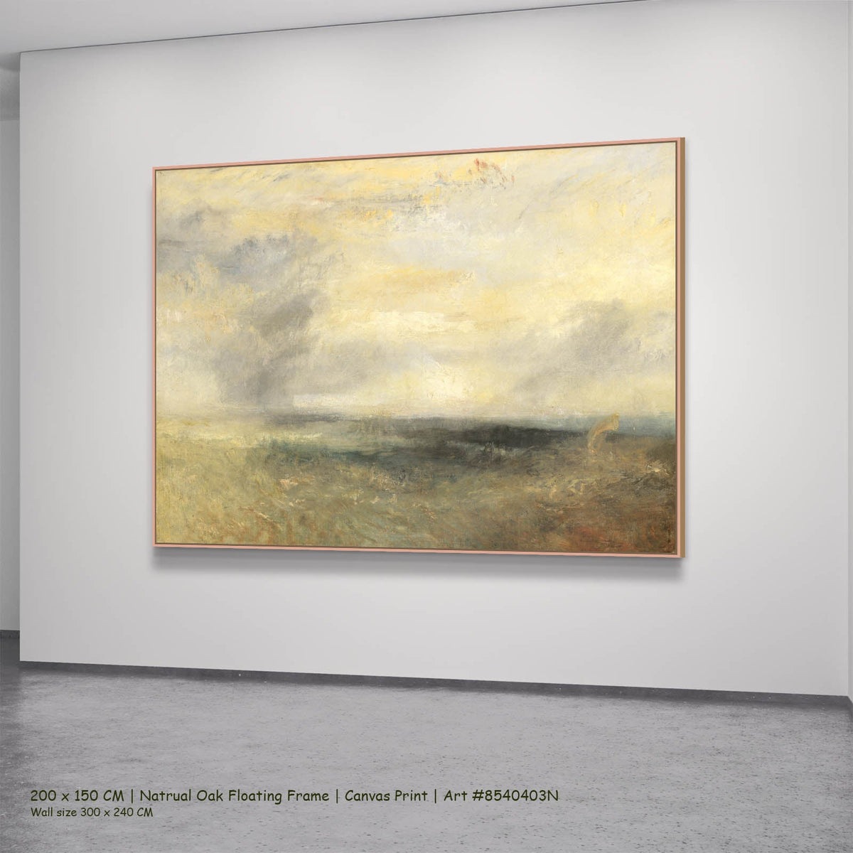 J.M.W. Turner — Margate, from the Sea Seascape canvas wall art in a natural oak floating frame, 200 × 150 cm