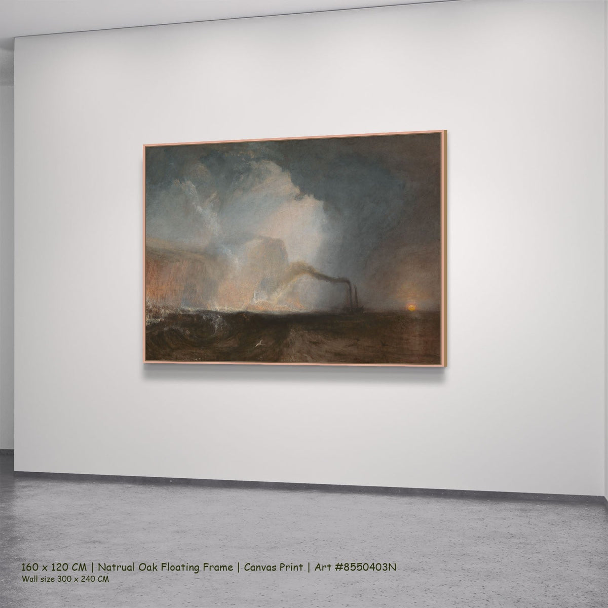 J.M.W. Turner — Staffa, Fingal's Cave Seascape canvas wall art in a natural oak floating frame, 200 × 150 cm