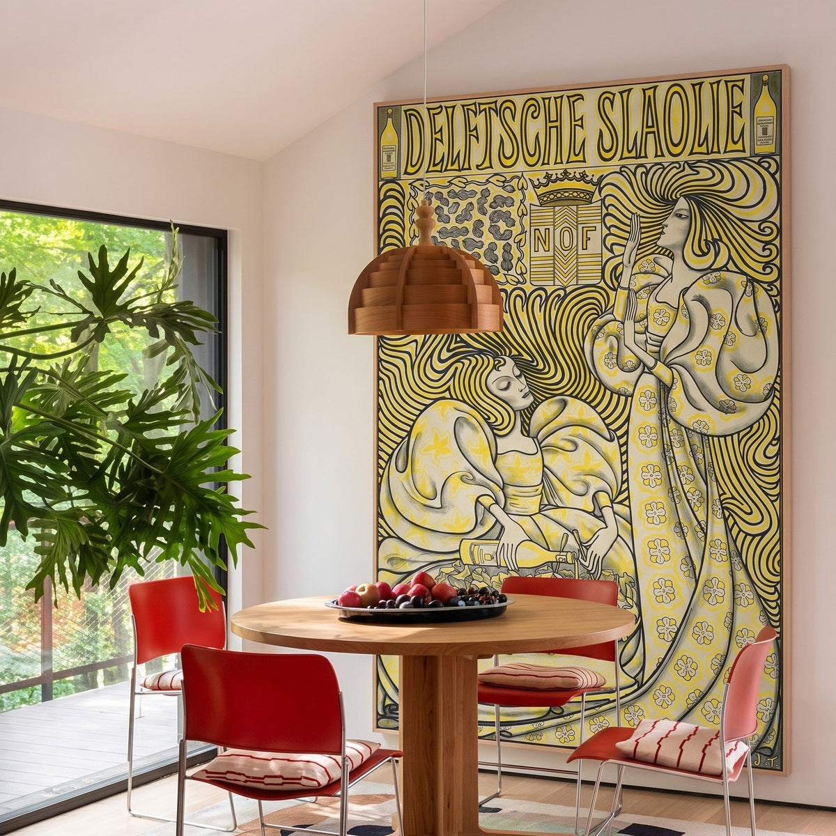 Jan Toorop | Tall Yellow Black Art Nouveau Canvas Wall Art | Delftsche Slaolie — room photo 2