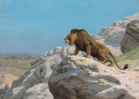Large light blue and white Wildlife canvas print of Lion on the Watch by Jean-Leon Gerome