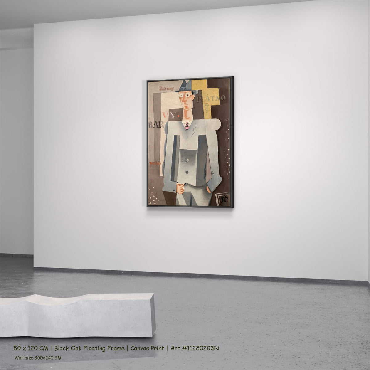 Mr. Myself by Josef Capek in a black oak floating frame, large brown and yellow Cubist canvas