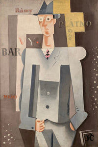 Large brown and yellow Cubist canvas print of Mr. Myself by Josef Capek
