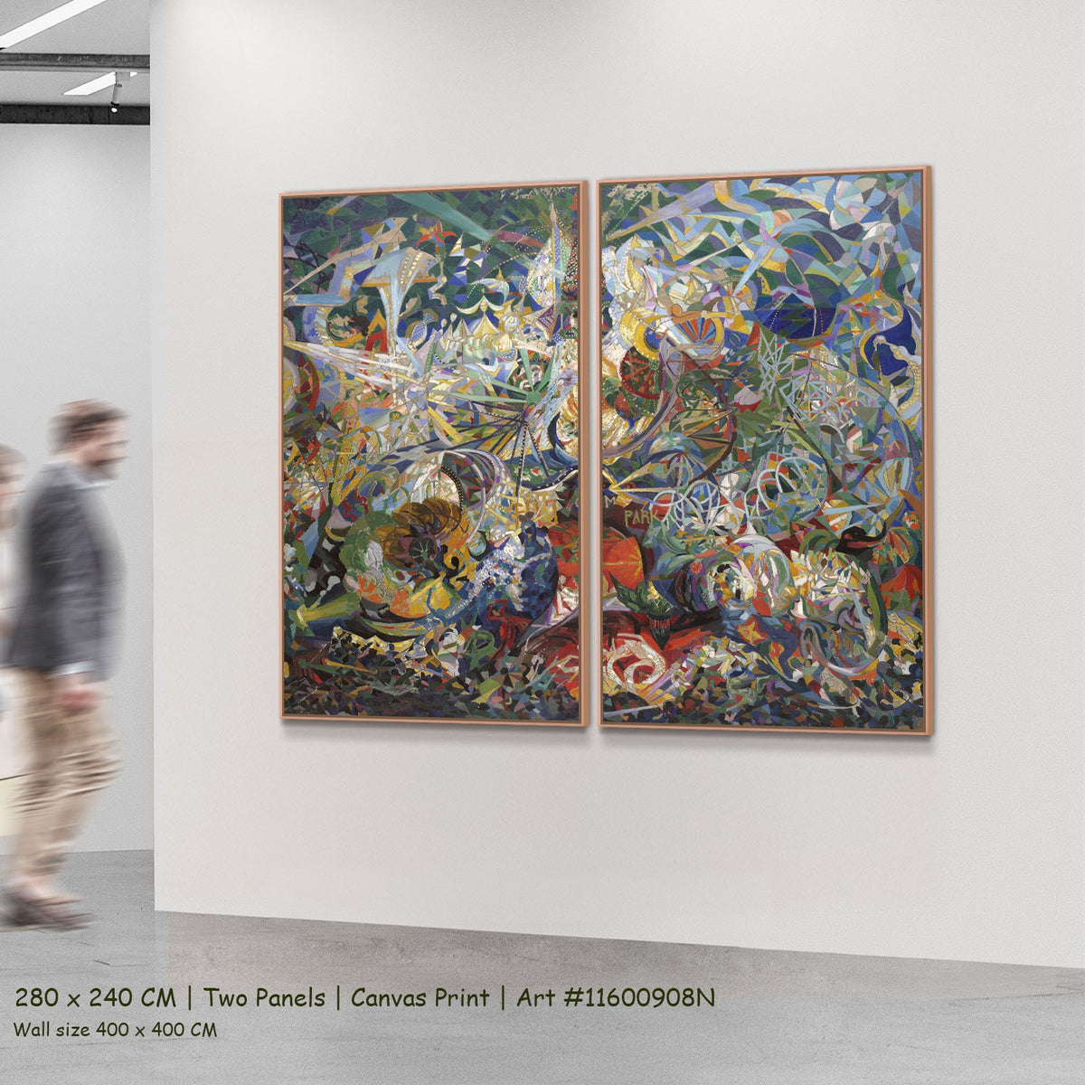 Battle of Lights, Coney Island, Mardi by Joseph Stella as a large two-panel blue and green Futurist canvas set