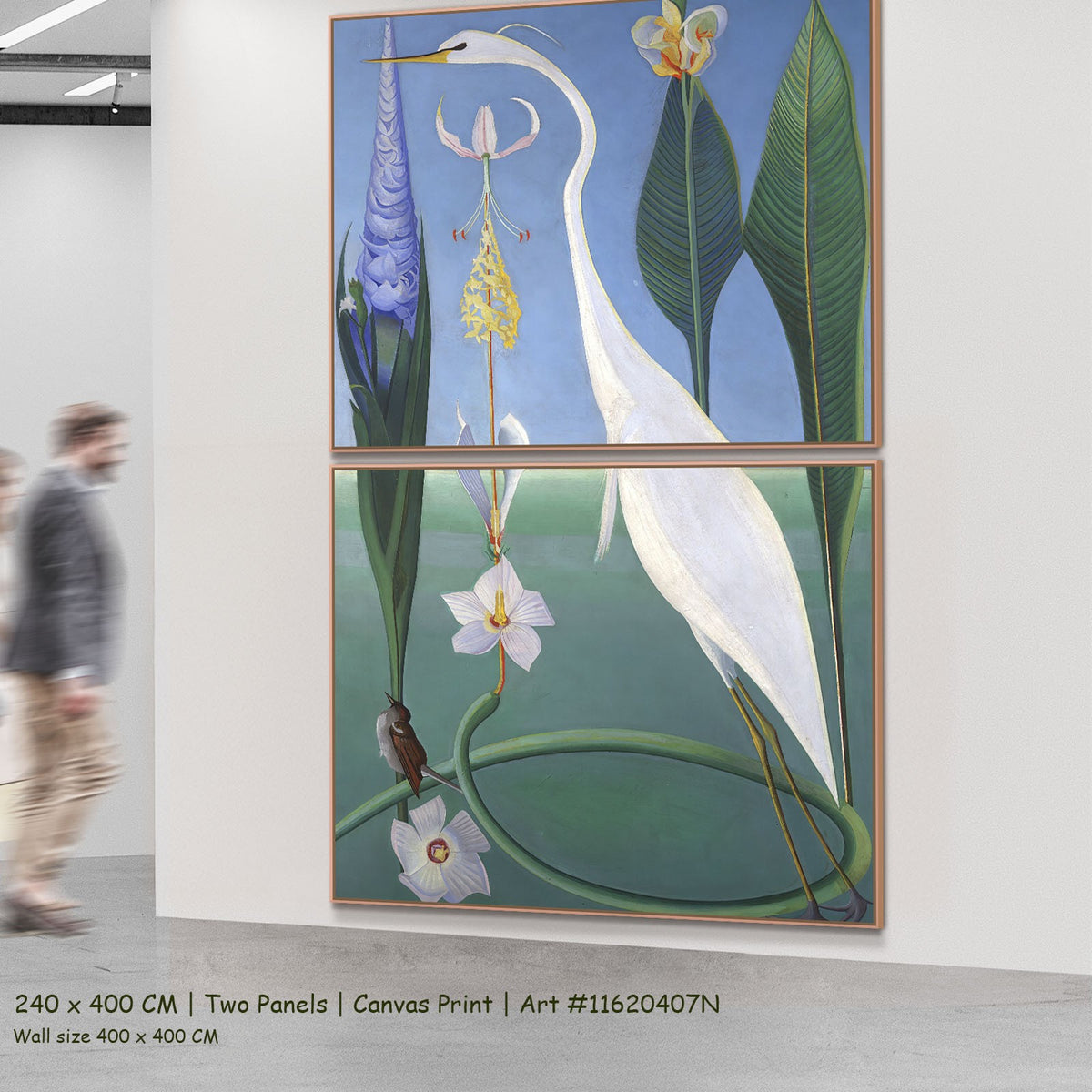 The White Heron by Joseph Stella as a large two-panel green and light blue Botanical canvas set