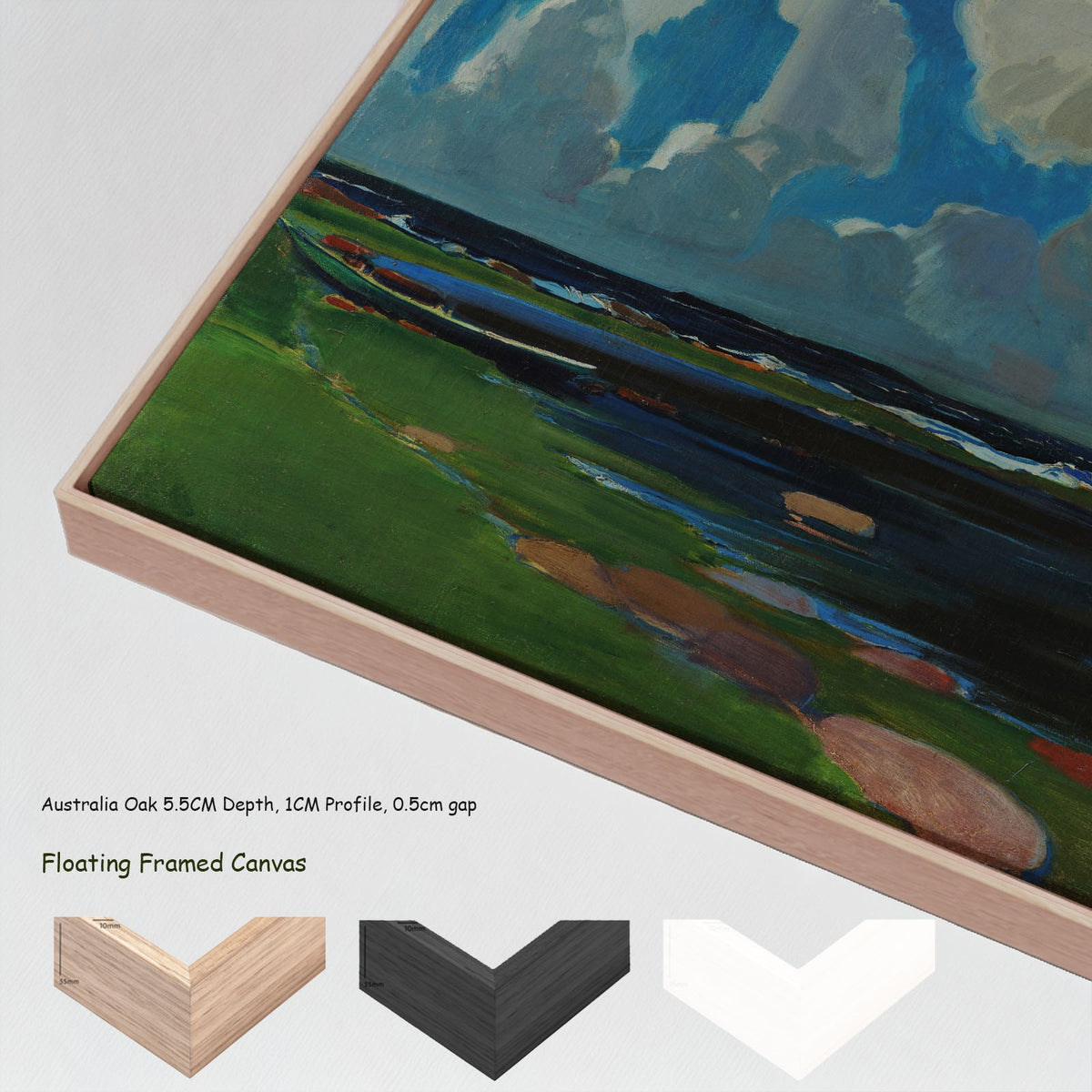 Clouds in Finland by Konrad Krzyżanowski in a floating frame, large blue and white Expressionist canvas print