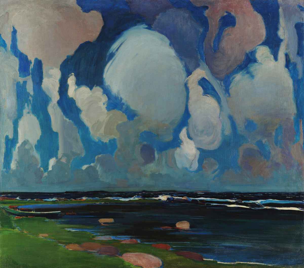 Large blue and white Expressionist canvas print of Clouds in Finland by Konrad Krzyżanowski