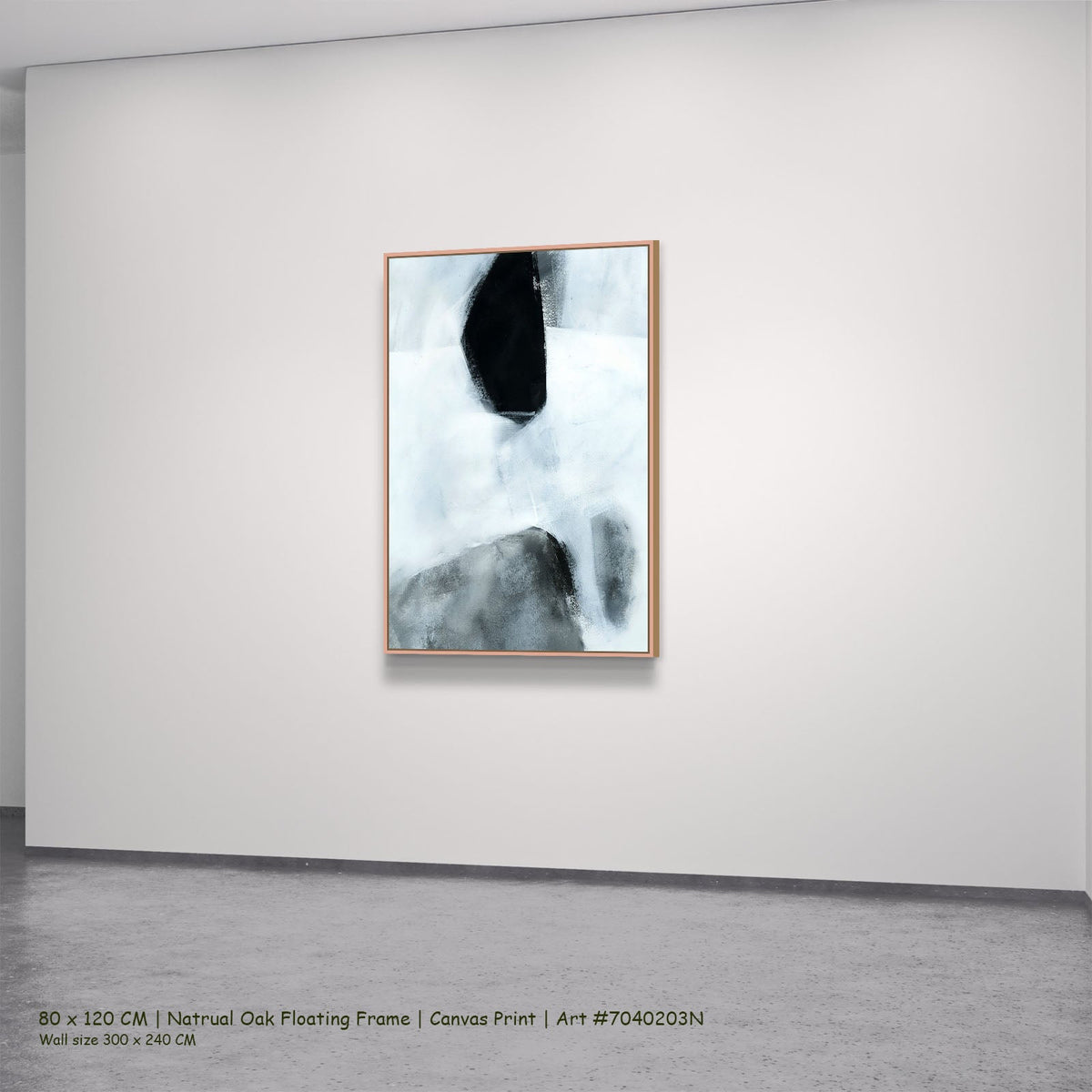 Monochrome Geometry I in a natural oak floating frame, large canvas