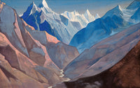 Large blue and brown Symbolist canvas print of Mount "M" by Nicholas Roerich