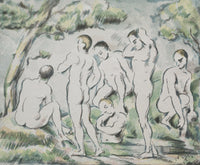Large green and white Impressionist canvas print of The Bathers by Paul Cezanne