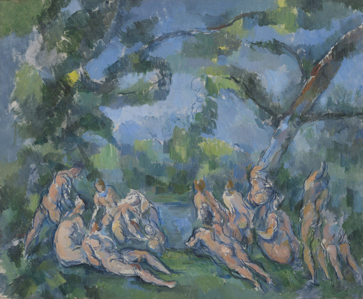 Large blue and green Impressionist canvas print of The Bathers by Paul Cezanne