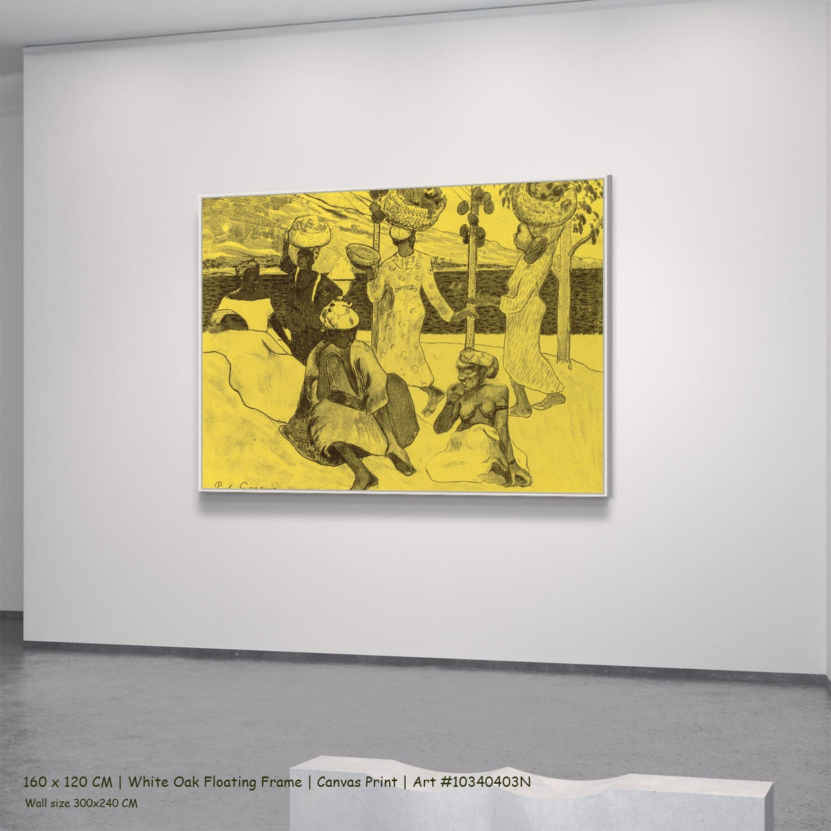 The Grasshoppers and the Ants by Paul Gauguin in a white oak floating frame, large yellow and black Symbolist canvas