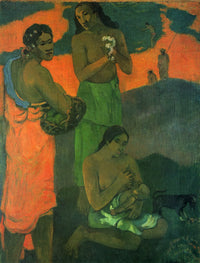 Large green and orange Impressionist canvas print of Maternity by Paul Gauguin