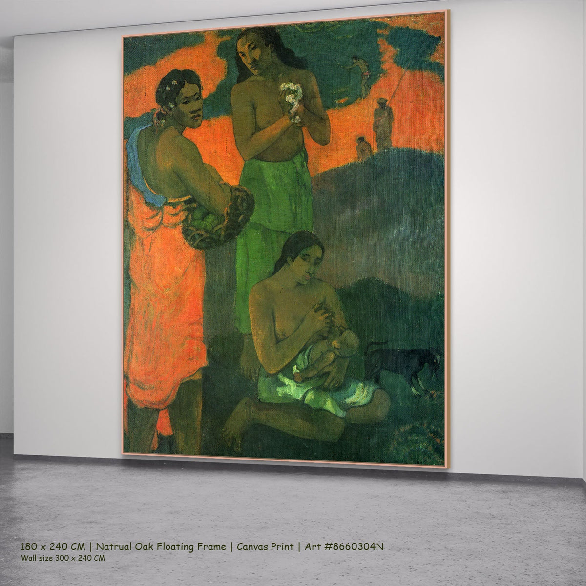 Maternity by Paul Gauguin in a natural oak floating frame, large green and orange Impressionist canvas