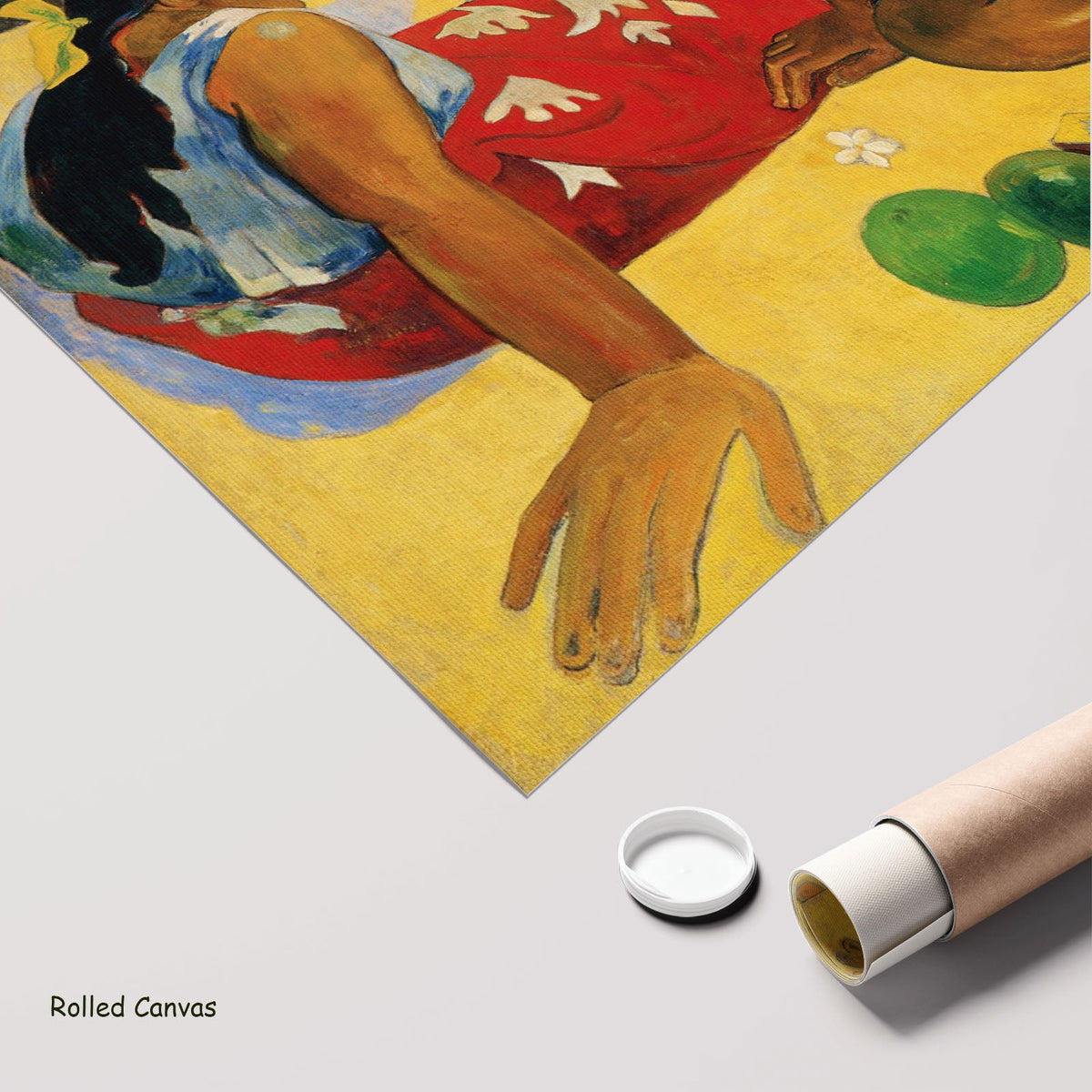 Parau Api by Paul Gauguin as a large rolled yellow and red Impressionist canvas print