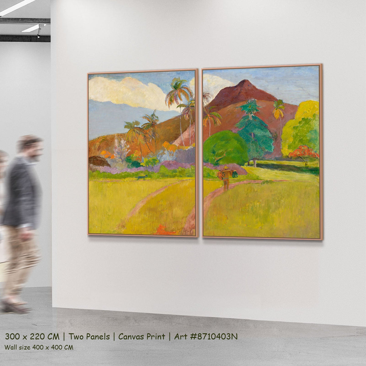 Tahitian Landscape by Paul Gauguin as a large two-panel yellow and brown Impressionist canvas set