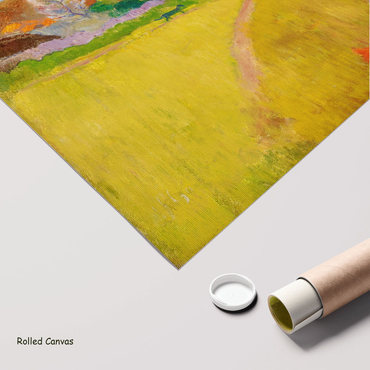 Tahitian Landscape by Paul Gauguin as a large rolled yellow and brown Impressionist canvas print