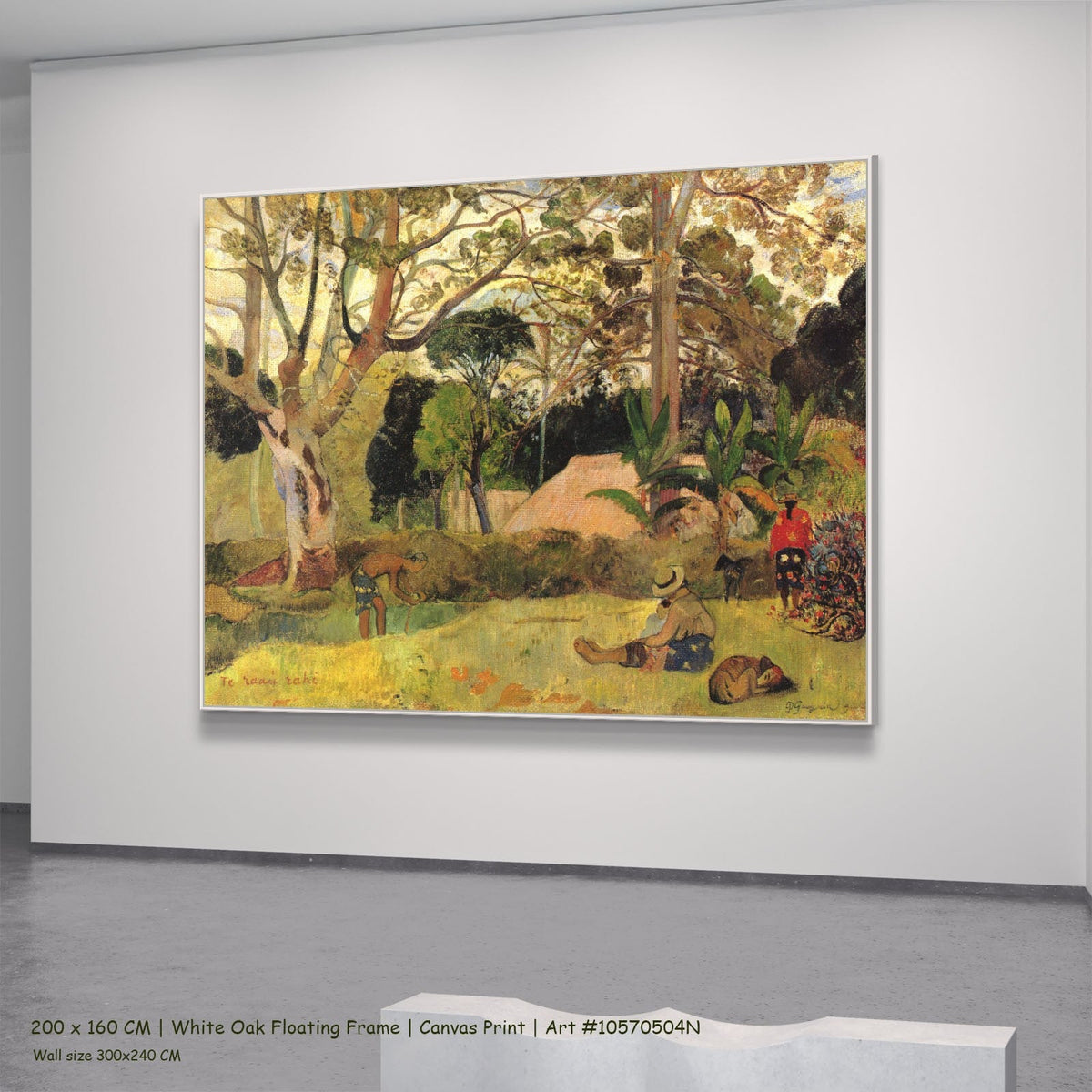Te raau rahi by Paul Gauguin in a white oak floating frame, large yellow and green Symbolist canvas