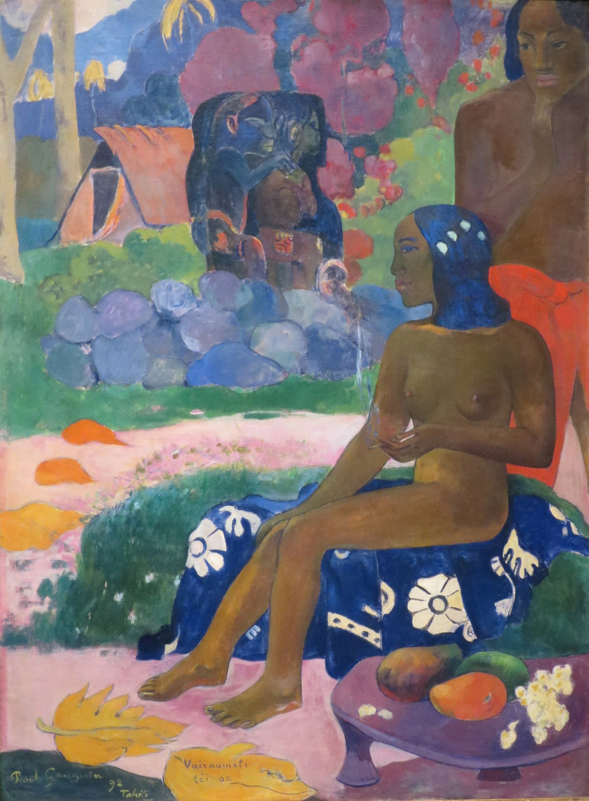 Large blue and gold Impressionist canvas print of Vairaumati tei oa by Paul Gauguin