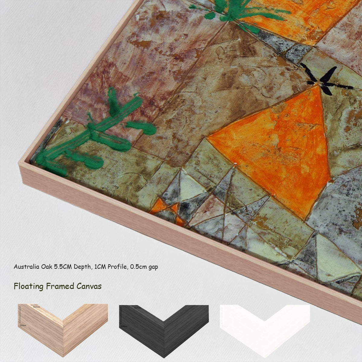 Garden with Hieroglyphs by Paul Klee in a floating frame, large brown and orange Geometric Abstract canvas print