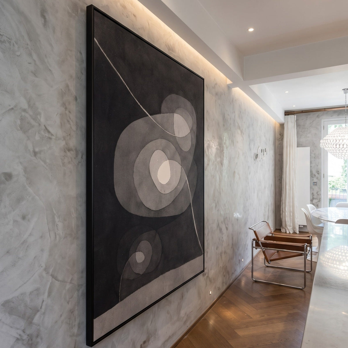 Paul Klee | Oversized Tall Black & White Abstract Canvas Wall Art | Spiral Screw Flowers II — room photo 2
