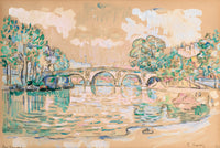 Large brown and green Pointillist canvas print of Paris, Le Pont Marie by Paul Signac
