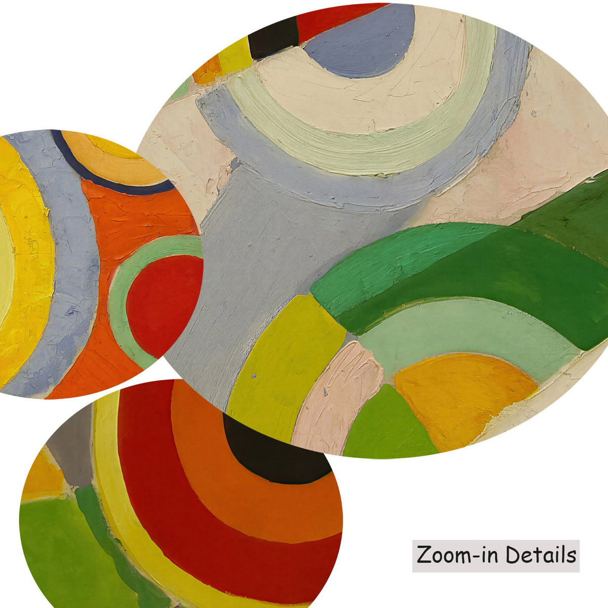 Robert Delaunay — Close-up detail of the brushwork on Rhythm, Joie de vivre, a large red and yellow Geometric Abstract…