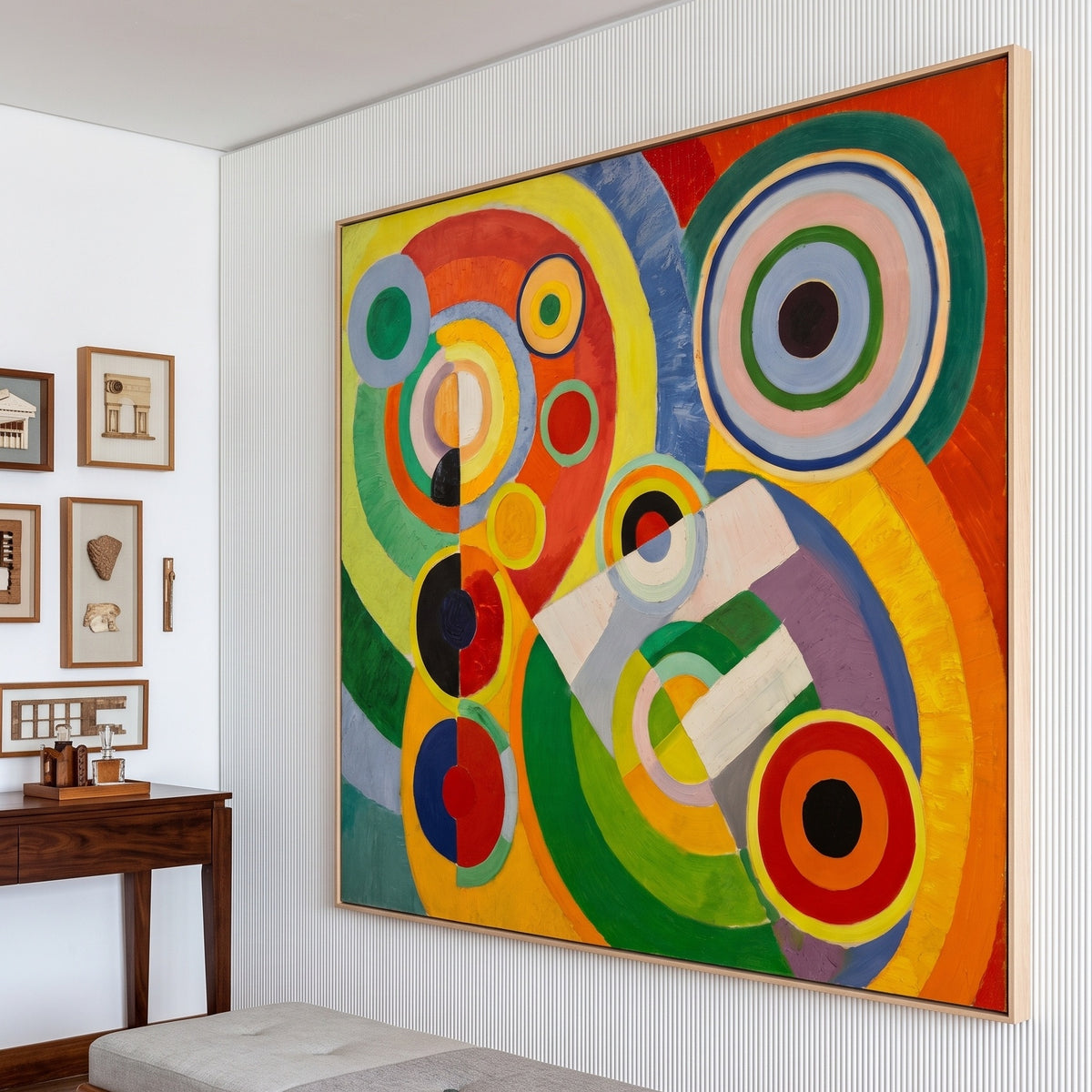 Rhythm, Joie de vivre by Robert Delaunay — large red and yellow Geometric Abstract canvas art displayed on a wall