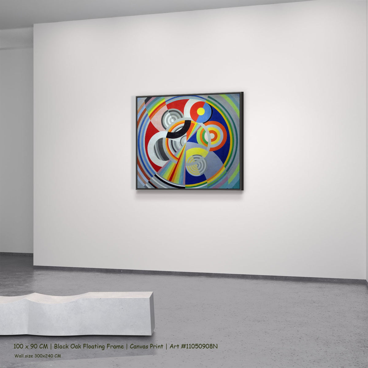 Rythme n°1, décoration pour le Salon by Robert Delaunay in a black oak floating frame, large red and blue Colourful Abstract